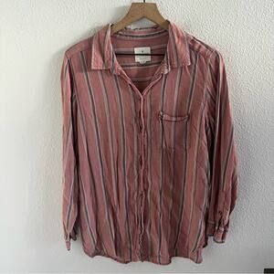 American Eagle Oversized Fit Striped Button Front Long Sleeve Medium